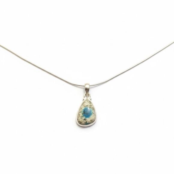 Rare K2 Azurite Necklace Genuine "Blueberry" Jasper Pendant Sterling Silver - Picture 2 of 7